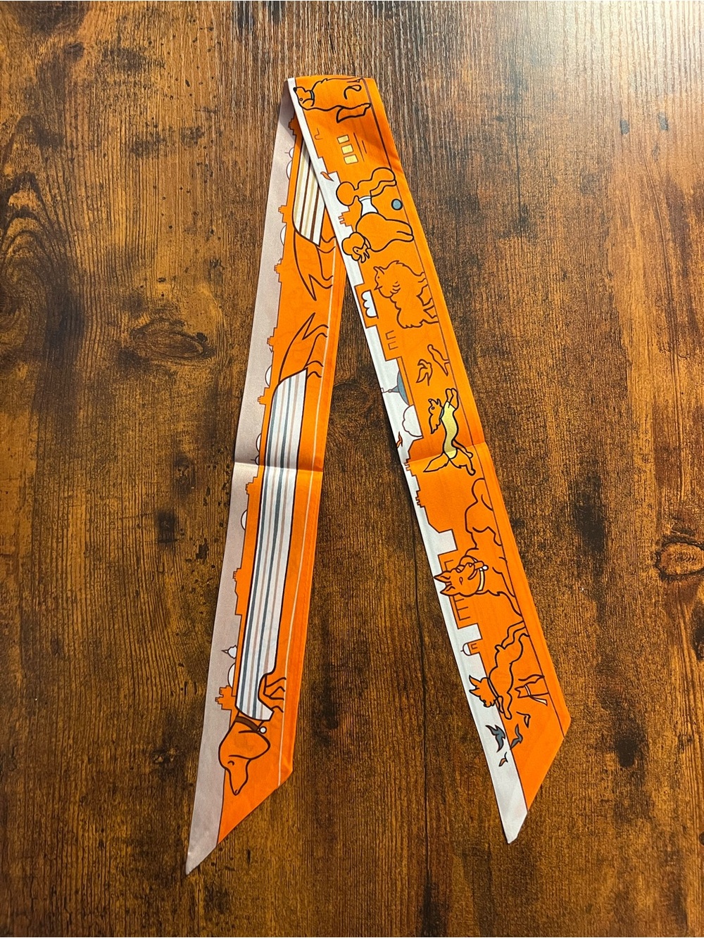 ✨Hermes Les Chiens Parisians Twilly Scarf RARE ORANGE 🍊